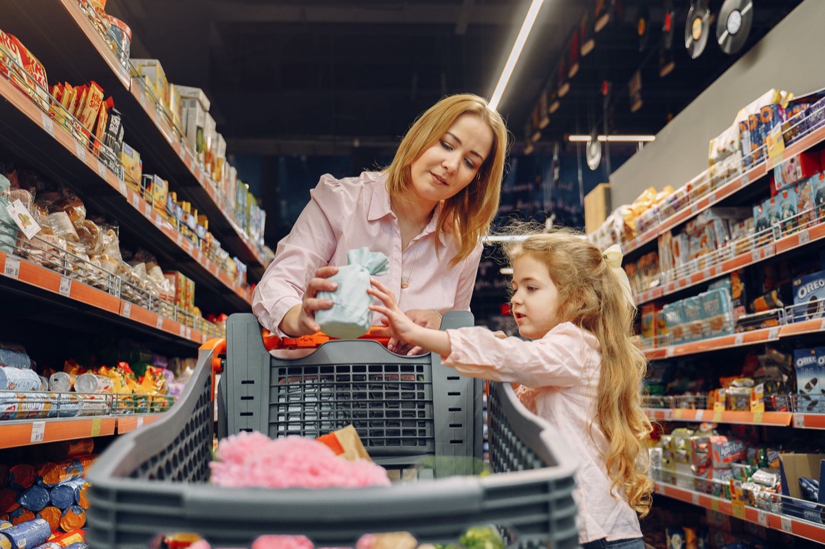 Shopping cart with grocery items