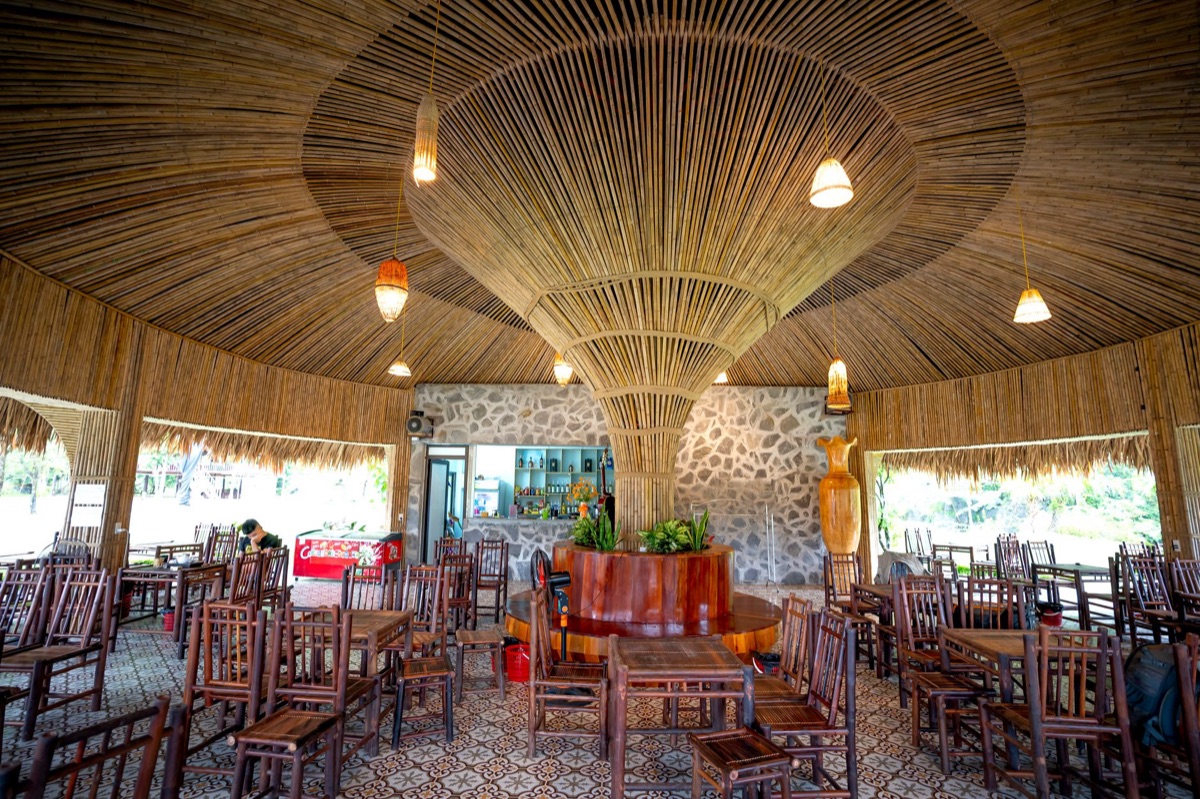 Local restaurant interior with tropical decor