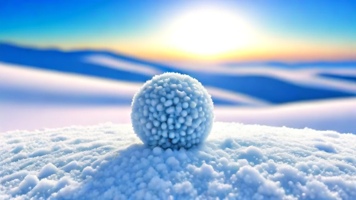 雪玉、白と青、氷の山、清潔なスタジオソフトボックス、浅いフォーカス、写実的、明確な焦点、高い詳細度