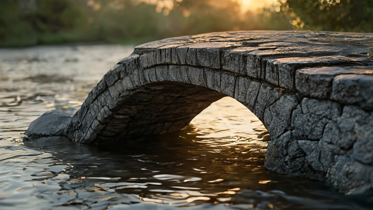 Ein Steinbrücke mit Bogen und Säulen, zeigt ihre strukturelle Details und historische Erscheinung.
