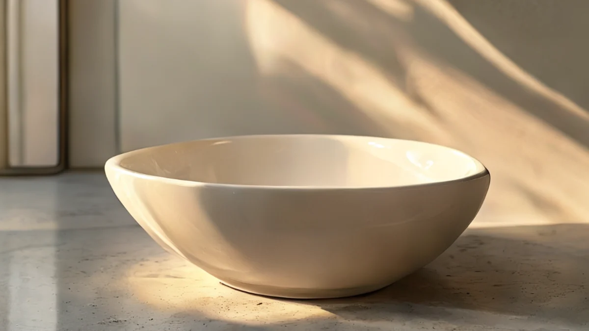 A ceramic basin with a smooth, glossy surface and intricate patterns.