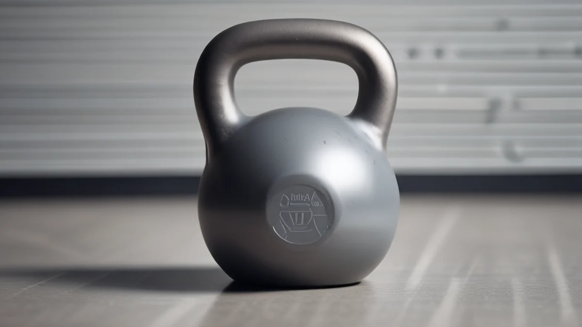Kettlebell de gym para entrenamiento de fuerza, peso, manija, base metálica.