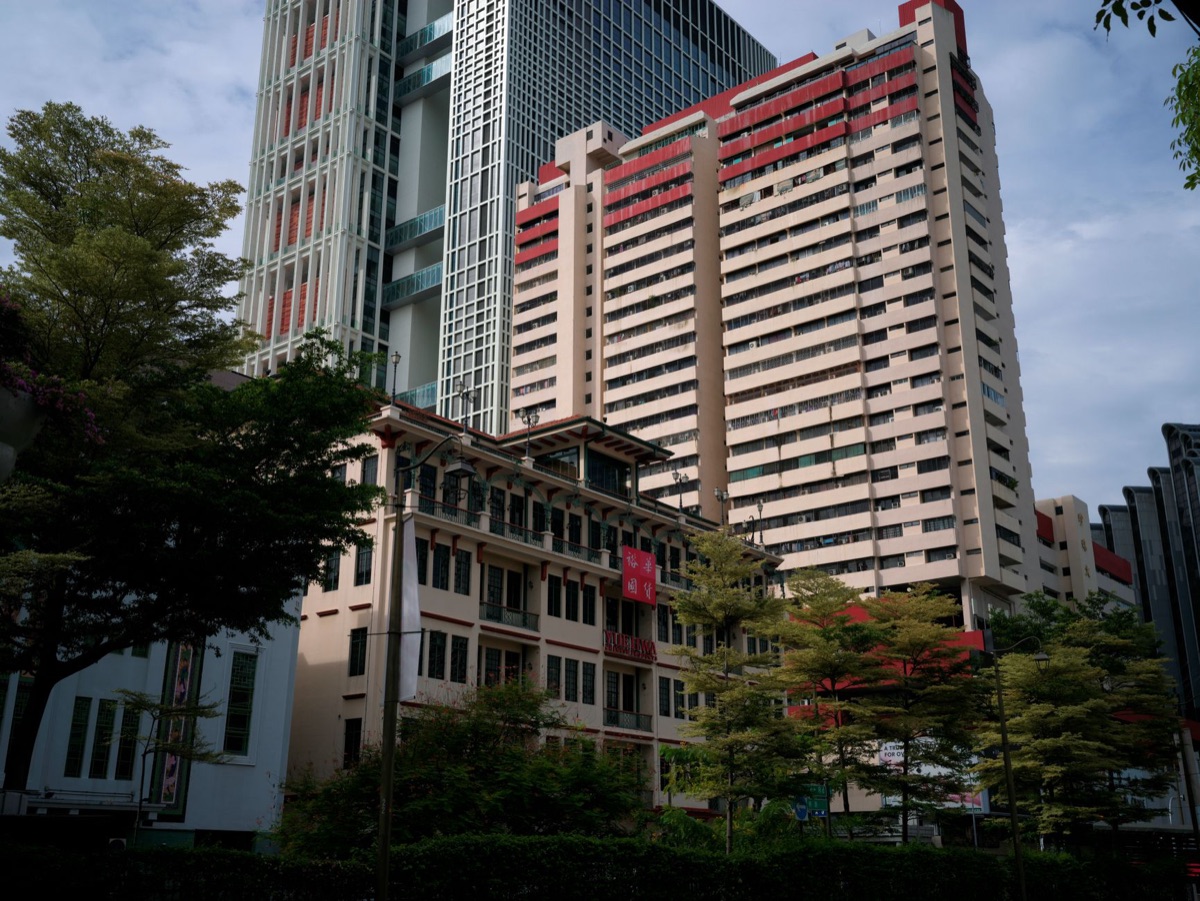 Modern urban landscape with a mix of traditional and contemporary architecture