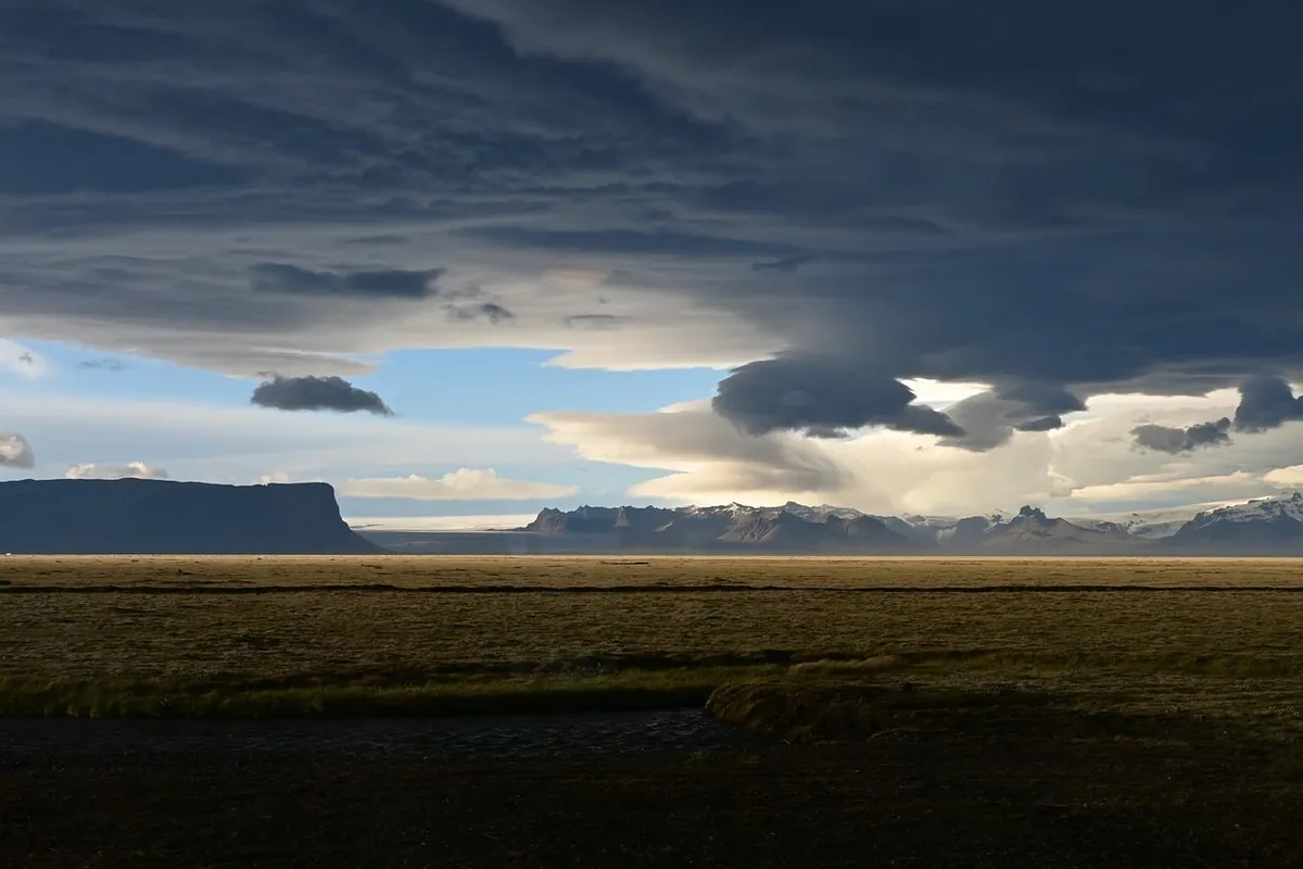 storm, nature, clouds, sky, prairie, light, dark clouds, distant mountains, landscape, silhouette, wind, natural phenomenon, panoramic, natural beauty, icelandi