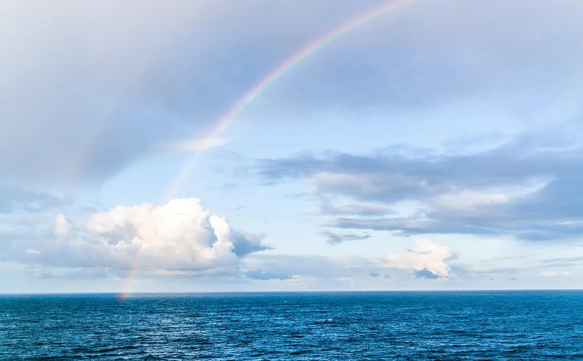 rainbow, sea, nature, clouds, seascape, ocean, outdoors, travel, exploration, destination